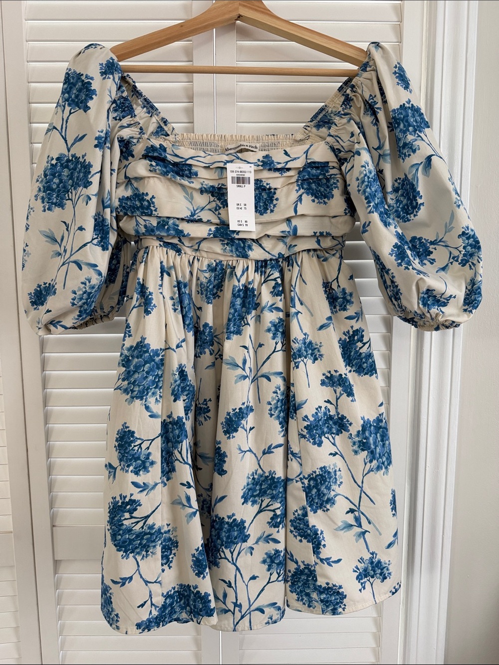 Abercrombie & Fitch Cream Mini Dress with Blue Floral Print